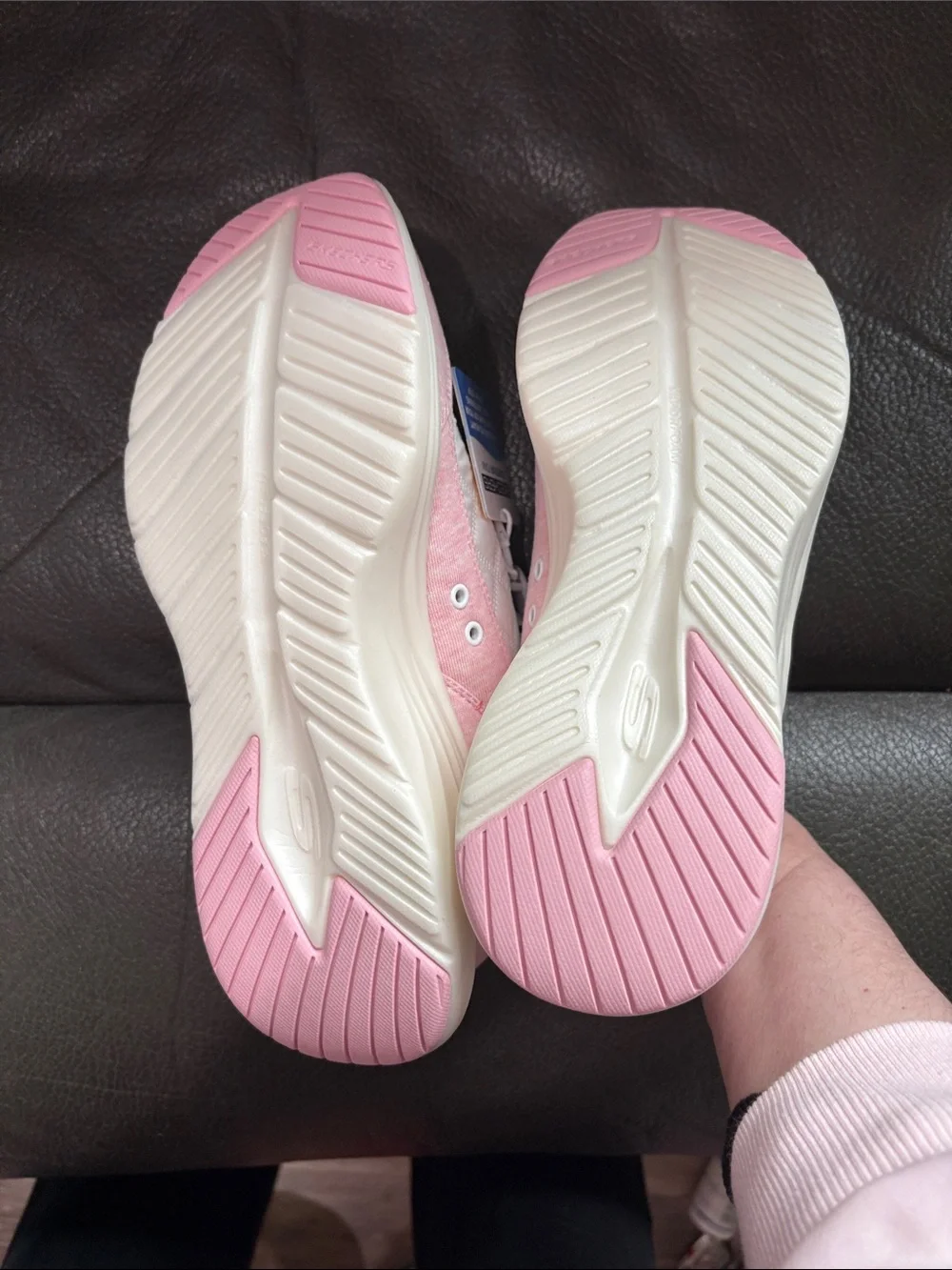 Sketchers hands free slip ins pink and white sneakers